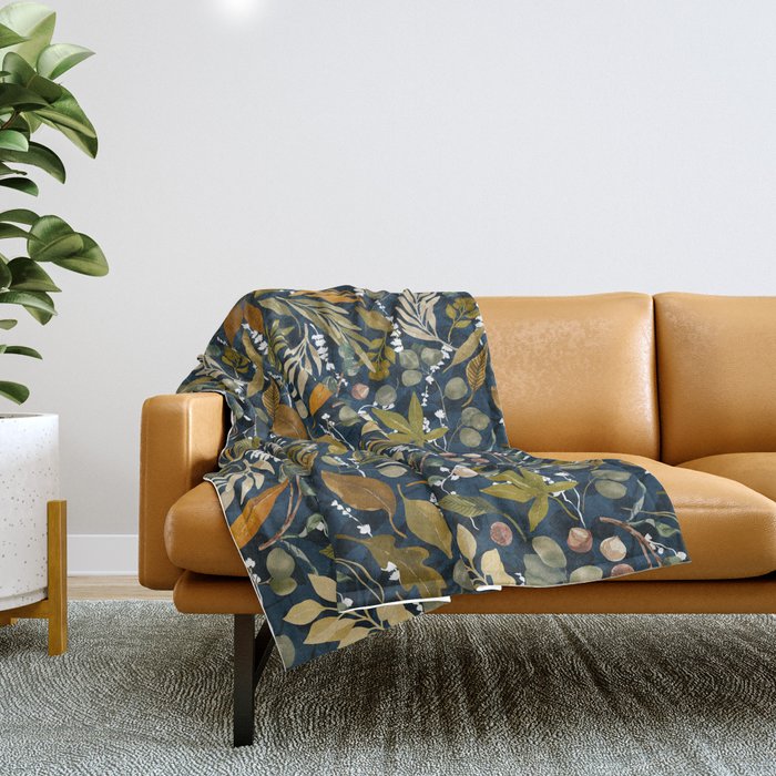 Fall leafy nature dark A Throw Blanket Gallery Image 1