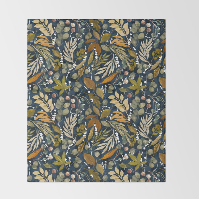Fall leafy nature dark A Throw Blanket Gallery Image 2