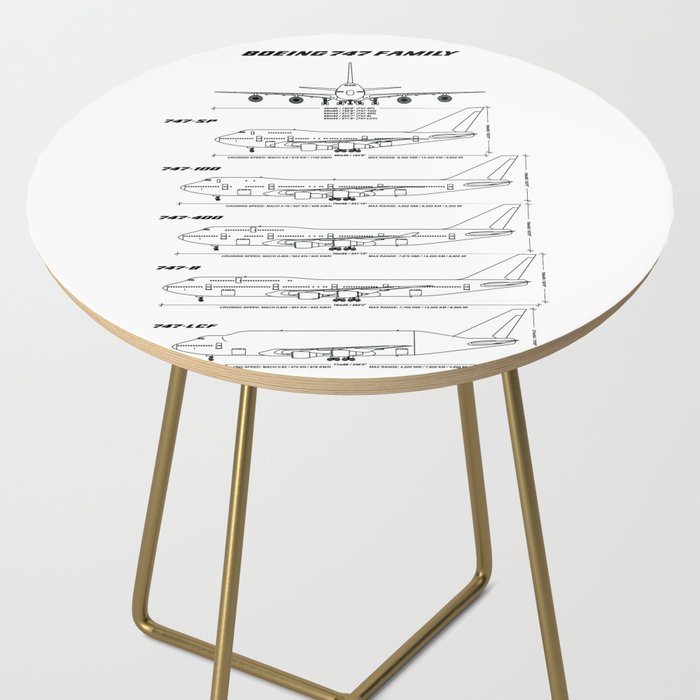 Boeing 747 Family Blueprint in High Resolution (white) Side Table Gallery Image 2