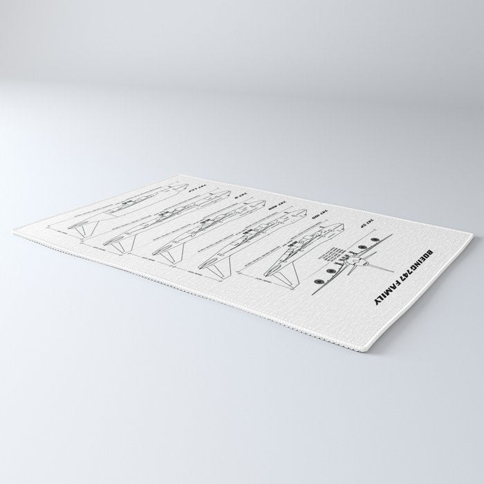 Boeing 747 Family Blueprint in High Resolution (white) Rug Gallery Image 3