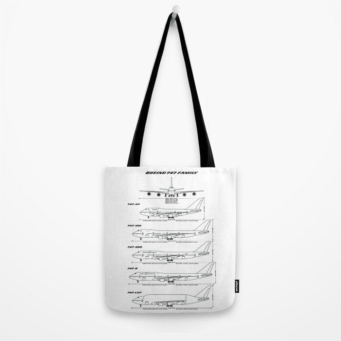 Boeing 747 Family Blueprint in High Resolution (white) Tote Bag Gallery Image 2