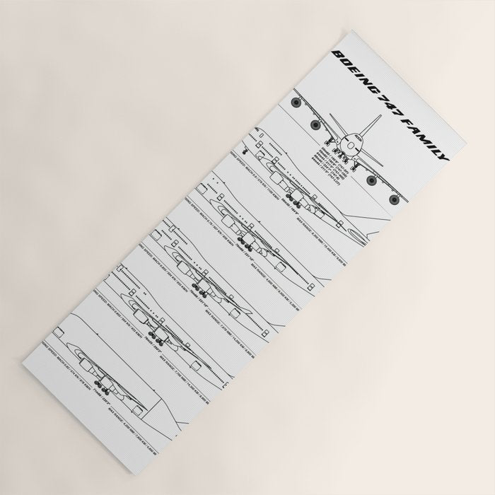 Boeing 747 Family Blueprint in High Resolution (white) Yoga Mat Gallery Image 1