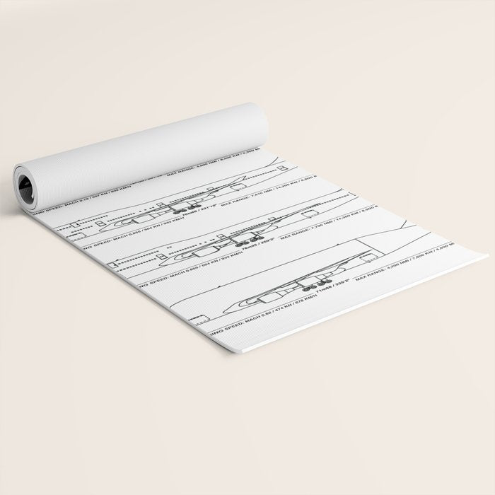 Boeing 747 Family Blueprint in High Resolution (white) Yoga Mat Gallery Image 2