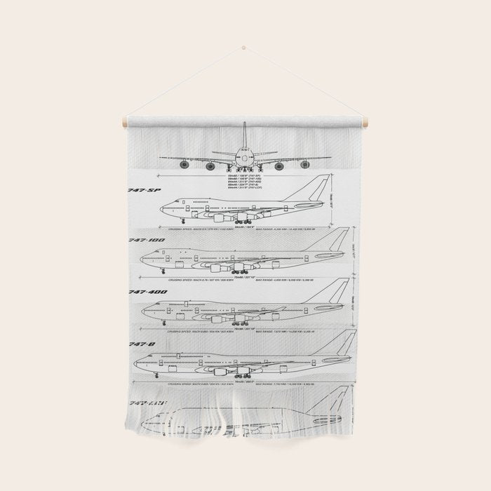 Boeing 747 Family Blueprint in High Resolution (white) Wall Hanging Gallery Image 1