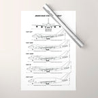 Boeing 747 Family Blueprint in High Resolution (white) Wrapping Paper Gallery Image 1