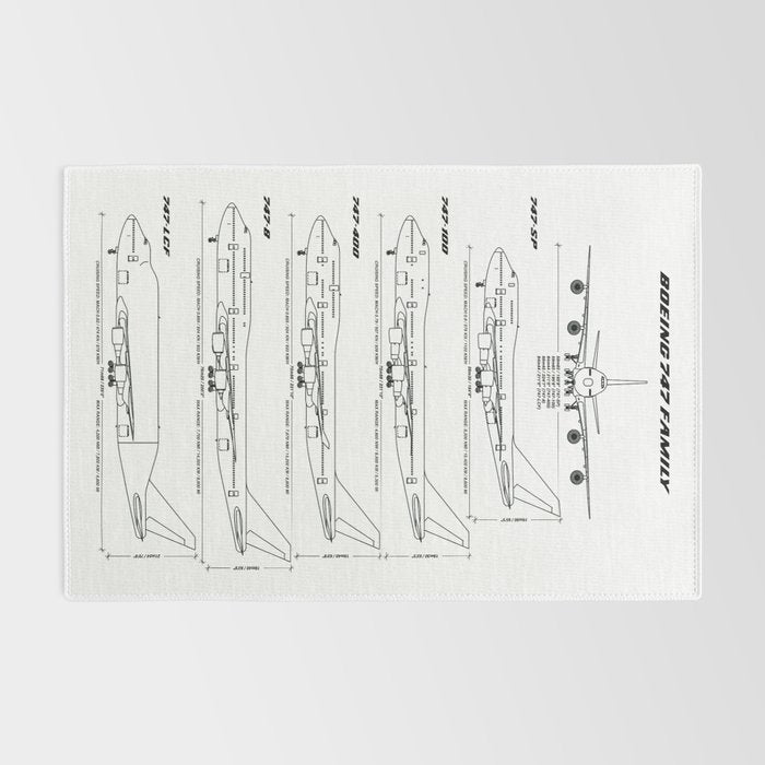 Boeing 747 Family Blueprint in High Resolution (white) Rug Gallery Image 2