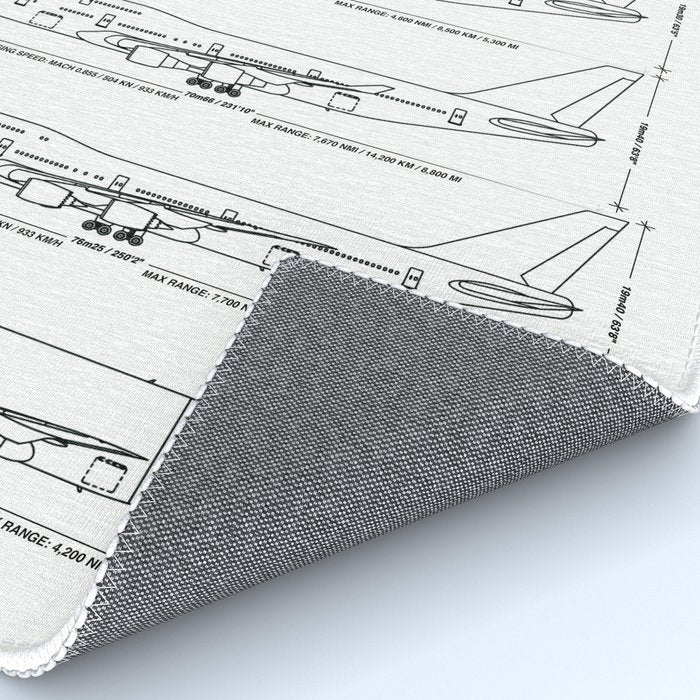 Boeing 747 Family Blueprint in High Resolution (white) Rug Gallery Image 4