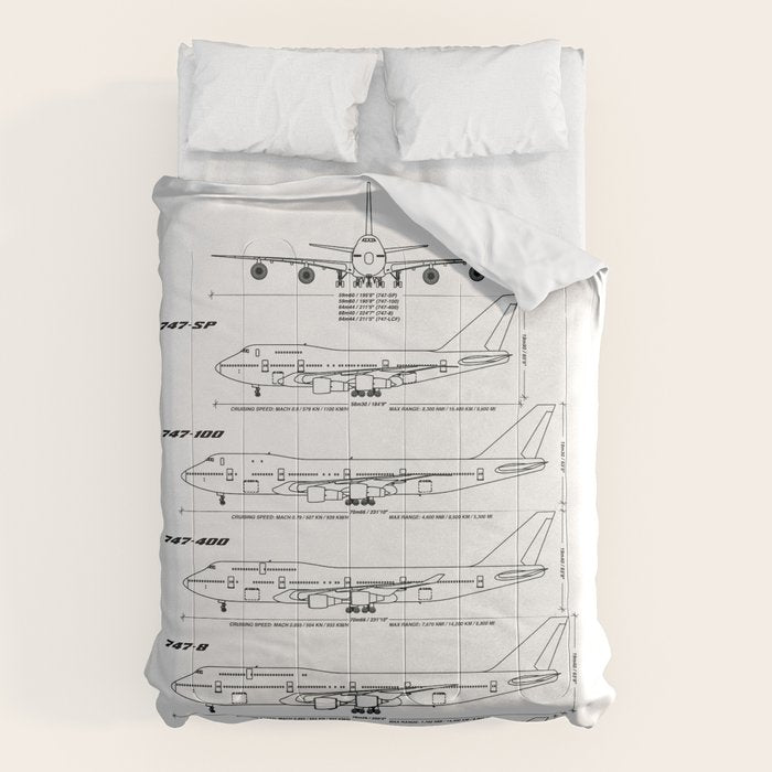 Boeing 747 Family Blueprint in High Resolution (white) Comforter Gallery Image 6