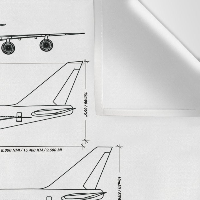 Boeing 747 Family Blueprint in High Resolution (white) Wall Tapestry Gallery Image 3