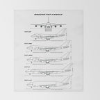 Boeing 747 Family Blueprint in High Resolution (white) Throw Blanket Gallery Image 2