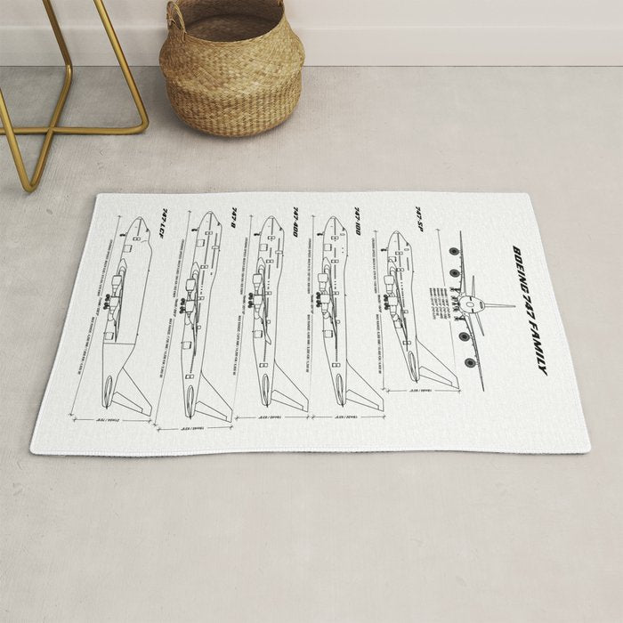 Boeing 747 Family Blueprint in High Resolution (white) Rug Gallery Image 1