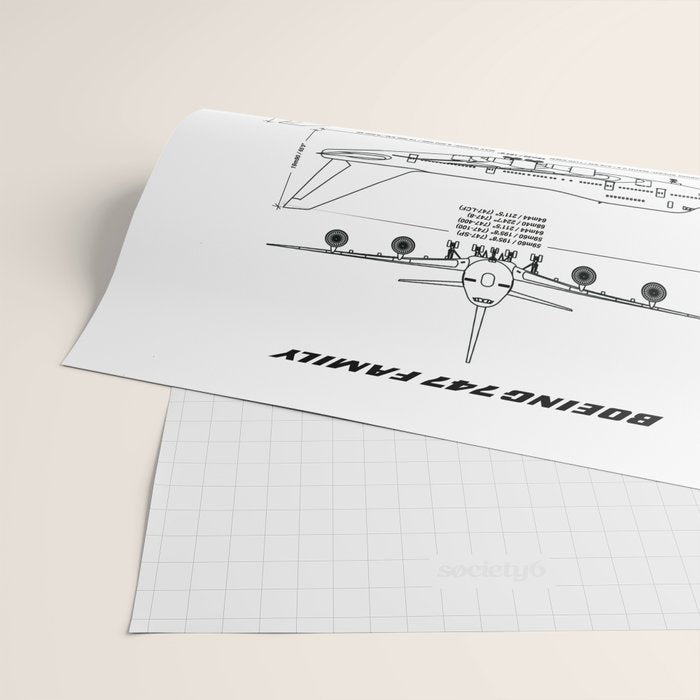Boeing 747 Family Blueprint in High Resolution (white) Wrapping Paper Gallery Image 2