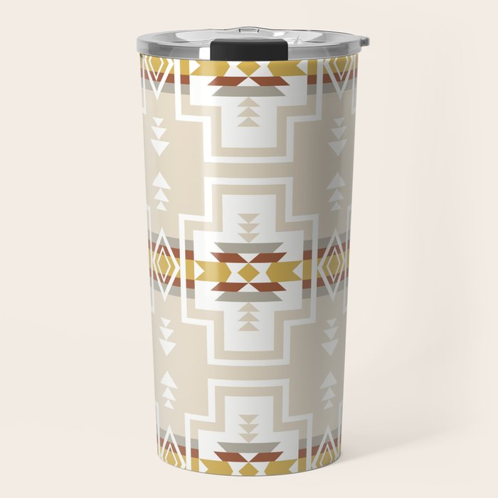 Aztec Stripes Beige Travel Mug Gallery Image 1