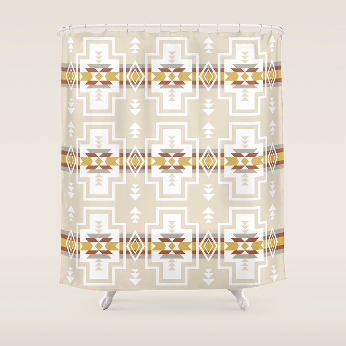 Aztec Stripes Beige Shower Curtain Gallery Image 1