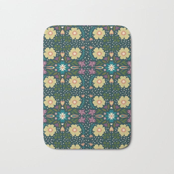 Floral dark Mandala  Bath Mat Gallery Image 1