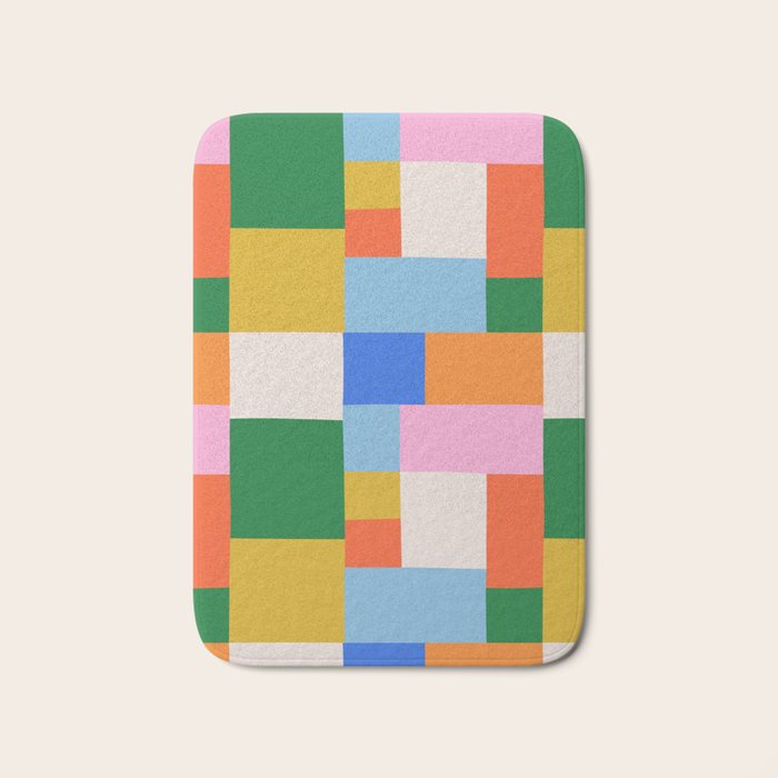 Colorful geometric patchwork mosaic pattern Bath Mat Gallery Image 1