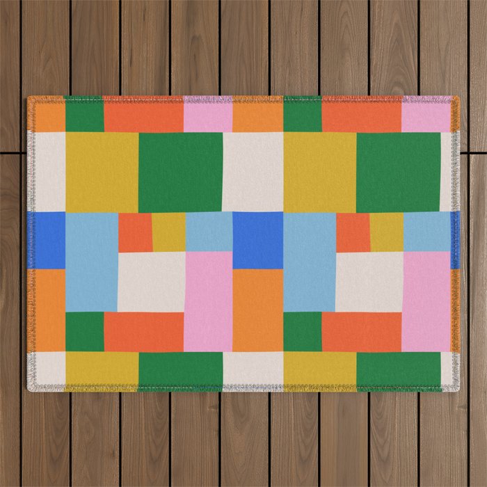 Colorful geometric patchwork mosaic pattern Outdoor Rug Gallery Image 1