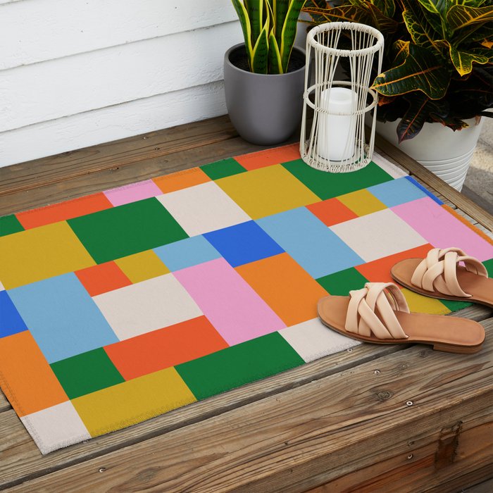 Colorful geometric patchwork mosaic pattern Outdoor Rug Gallery Image 2