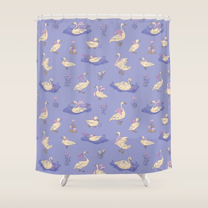 Swans With Bows - Ducks And Flowers Shower Curtain Gallery Image 1