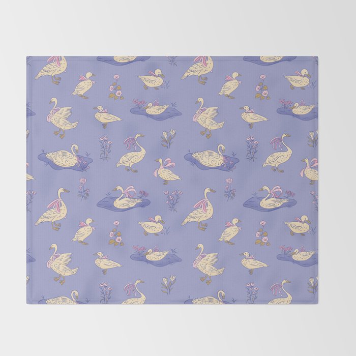 Swans With Bows - Ducks And Flowers Throw Blanket Gallery Image 2
