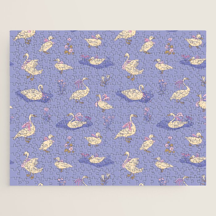 Swans With Bows - Ducks And Flowers Jigsaw Puzzle Gallery Image 1