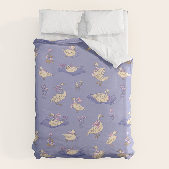 Swans With Bows - Ducks And Flowers Duvet Cover Gallery Image 1