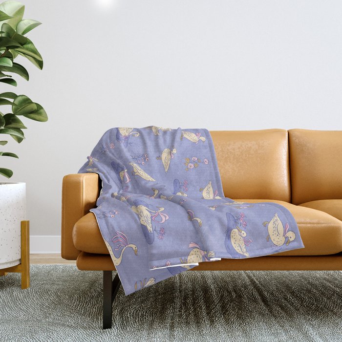 Swans With Bows - Ducks And Flowers Throw Blanket Gallery Image 1