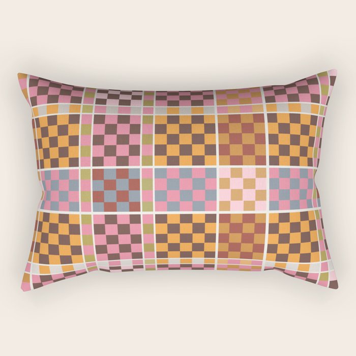 Vibrant Checkered Grid Rectangular Pillow Gallery Image 2