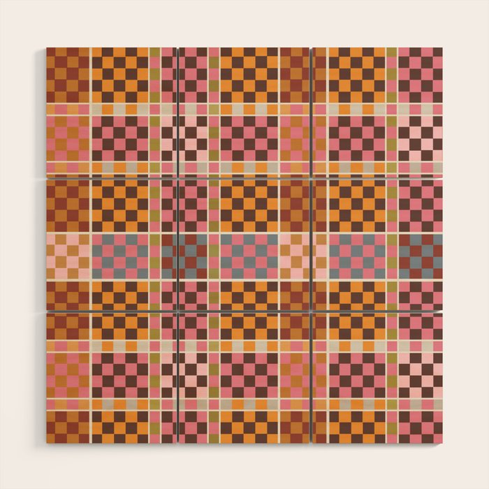 Vibrant Checkered Grid Wood Wall Art Gallery Image 1