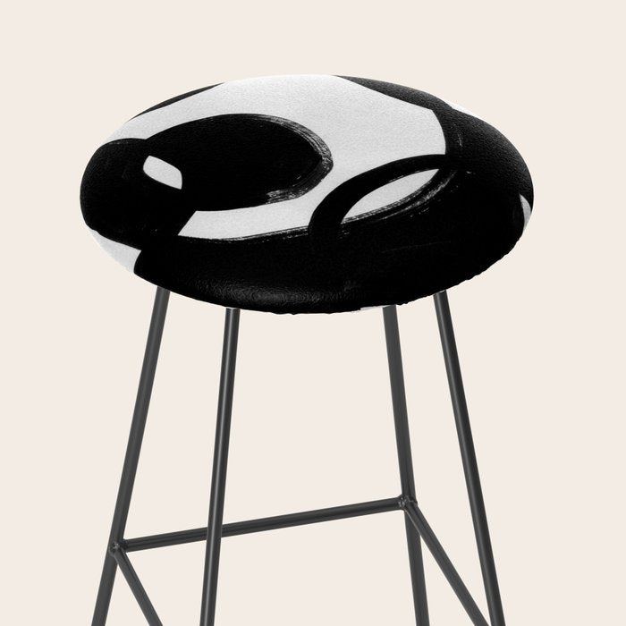 Circle Spirals Black & White Minimalist Ink Tribal Mid Century Pattern Dark Painting Pattern Stool Gallery Image 2