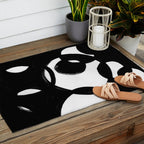 Circle Spirals Black & White Minimalist Ink Tribal Mid Century Pattern Dark Painting Pattern Outdoor Rug Gallery Image 2