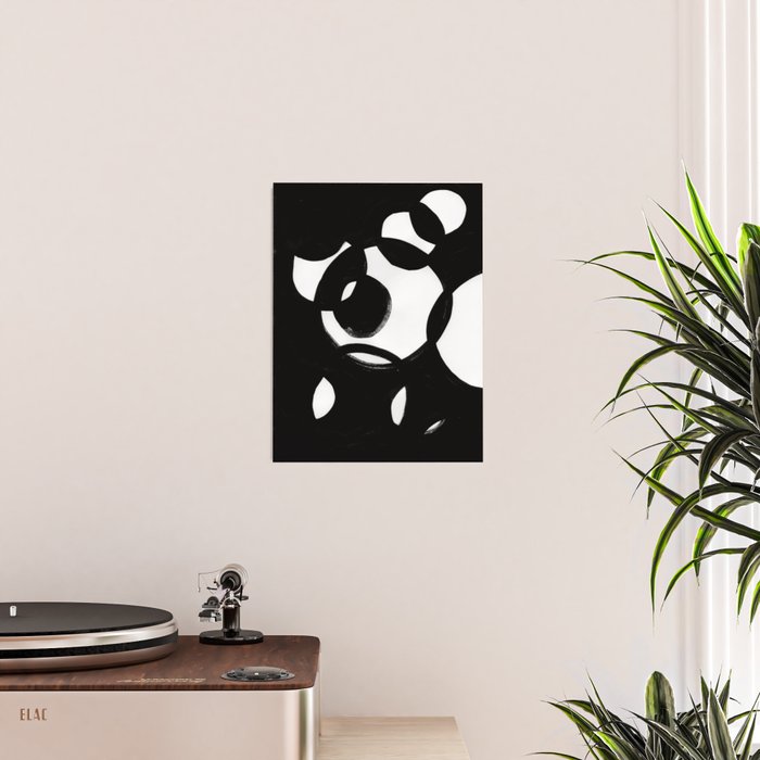Circle Spirals Black & White Minimalist Ink Tribal Mid Century Pattern Dark Painting Pattern Poster Gallery Image 2