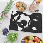 Circle Spirals Black & White Minimalist Ink Tribal Mid Century Pattern Dark Painting Pattern Cutting Board Gallery Image 2