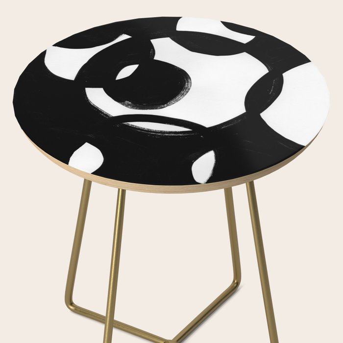 Circle Spirals Black & White Minimalist Ink Tribal Mid Century Pattern Dark Painting Pattern Side Table Gallery Image 2