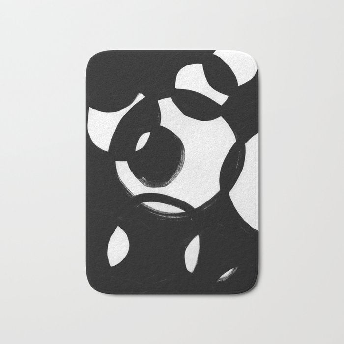Circle Spirals Black & White Minimalist Ink Tribal Mid Century Pattern Dark Painting Pattern Bath Mat Gallery Image 1