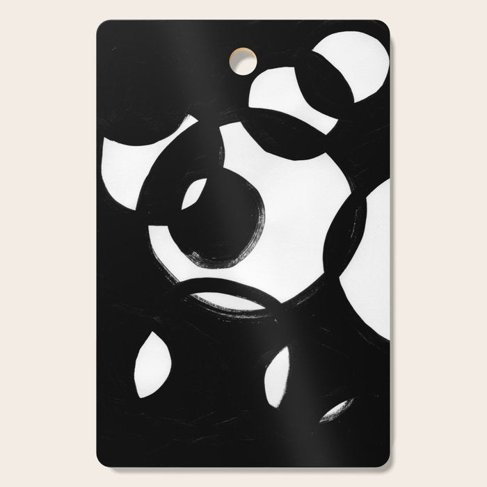 Circle Spirals Black & White Minimalist Ink Tribal Mid Century Pattern Dark Painting Pattern Cutting Board Gallery Image 1