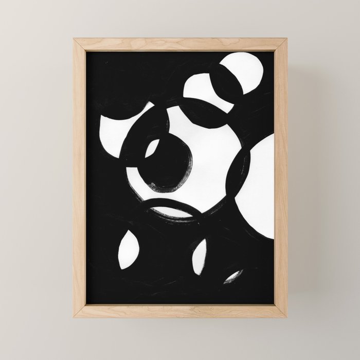Circle Spirals Black & White Minimalist Ink Tribal Mid Century Pattern Dark Painting Pattern Mini Art Print Gallery Image 1