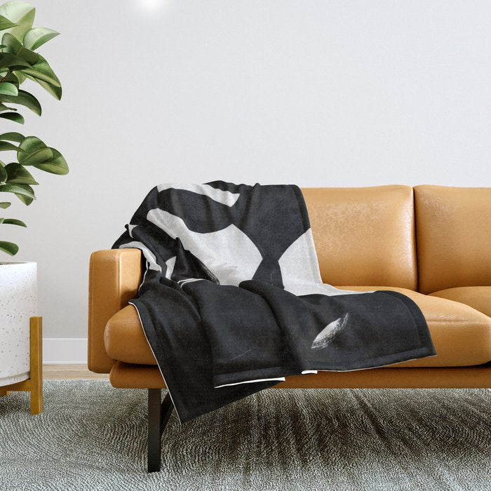Circle Spirals Black & White Minimalist Ink Tribal Mid Century Pattern Dark Painting Pattern Throw Blanket Gallery Image 1