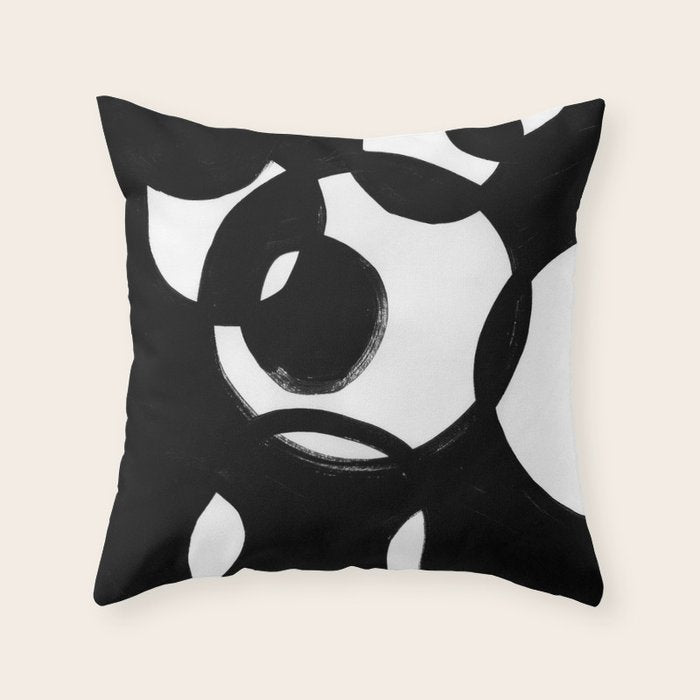 Circle Spirals Black & White Minimalist Ink Tribal Mid Century Pattern Dark Painting Pattern Throw Pillow Gallery Image 1