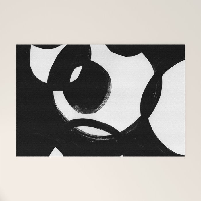 Circle Spirals Black & White Minimalist Ink Tribal Mid Century Pattern Dark Painting Pattern Welcome Mat Gallery Image 1