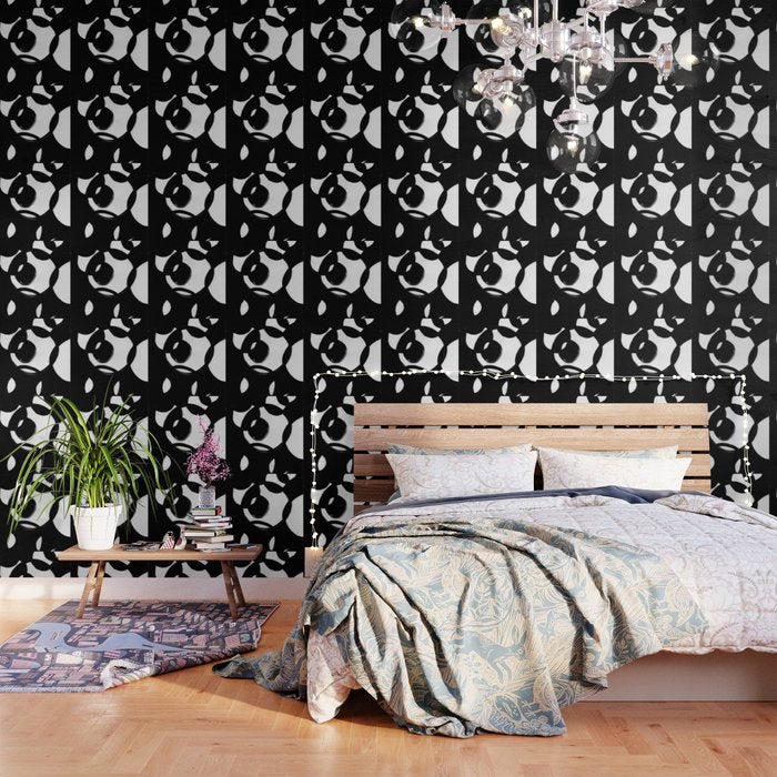 Circle Spirals Black & White Minimalist Ink Tribal Mid Century Pattern Dark Painting Pattern Wallpaper Gallery Image 3