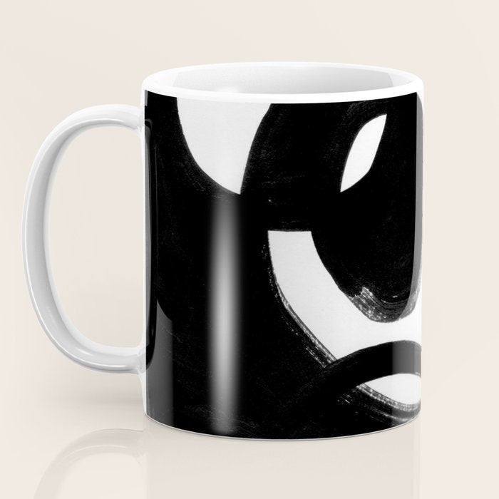 Circle Spirals Black & White Minimalist Ink Tribal Mid Century Pattern Dark Painting Pattern Coffee Mug Gallery Image 3