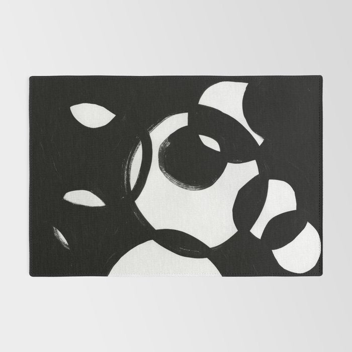 Circle Spirals Black & White Minimalist Ink Tribal Mid Century Pattern Dark Painting Pattern Rug Gallery Image 2