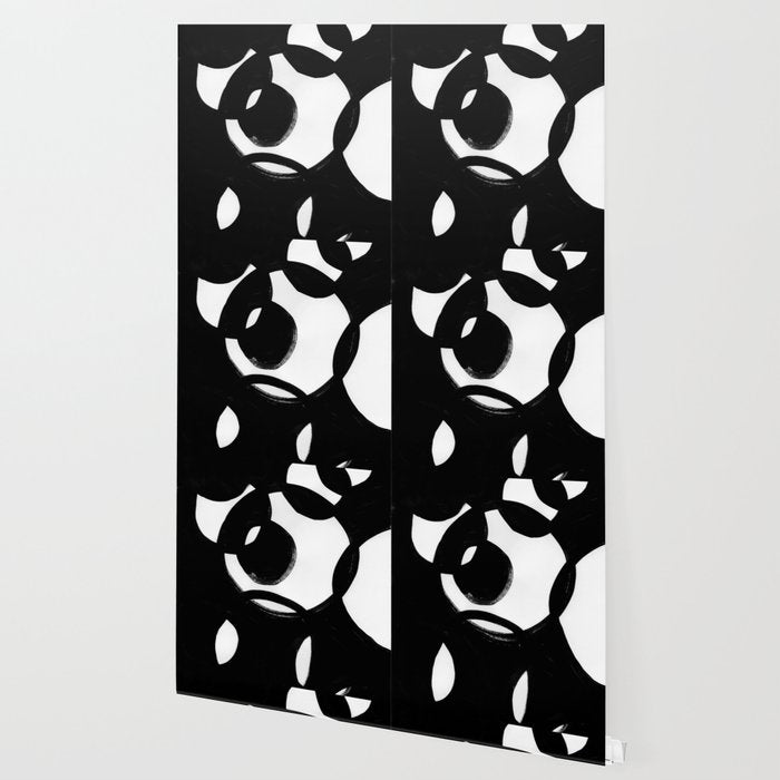 Circle Spirals Black & White Minimalist Ink Tribal Mid Century Pattern Dark Painting Pattern Wallpaper Gallery Image 2