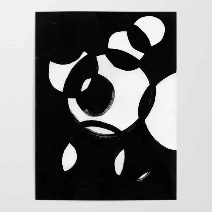 Circle Spirals Black & White Minimalist Ink Tribal Mid Century Pattern Dark Painting Pattern Poster Gallery Image 1