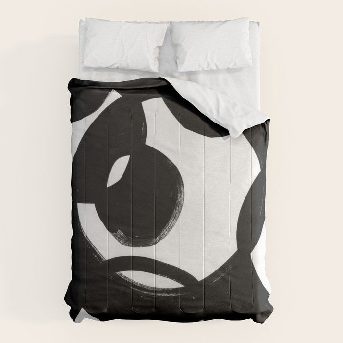 Circle Spirals Black & White Minimalist Ink Tribal Mid Century Pattern Dark Painting Pattern Comforter Gallery Image 6