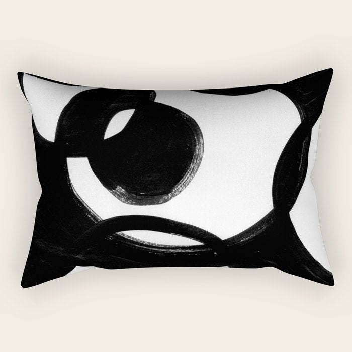 Circle Spirals Black & White Minimalist Ink Tribal Mid Century Pattern Dark Painting Pattern Rectangular Pillow Gallery Image 1