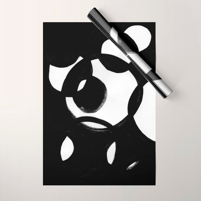 Circle Spirals Black & White Minimalist Ink Tribal Mid Century Pattern Dark Painting Pattern Wrapping Paper Gallery Image 1