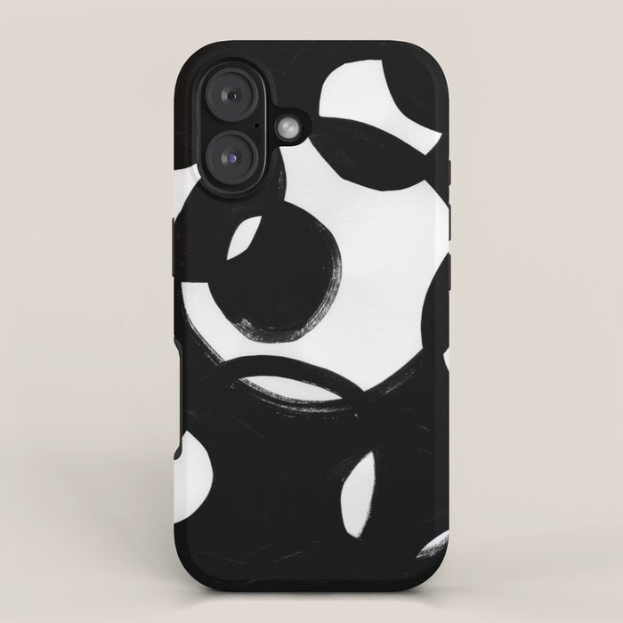 Circle Spirals Black & White Minimalist Ink Tribal Mid Century Pattern Dark Painting Pattern iPhone Case Gallery Image 1
