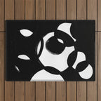 Circle Spirals Black & White Minimalist Ink Tribal Mid Century Pattern Dark Painting Pattern Outdoor Rug Gallery Image 1